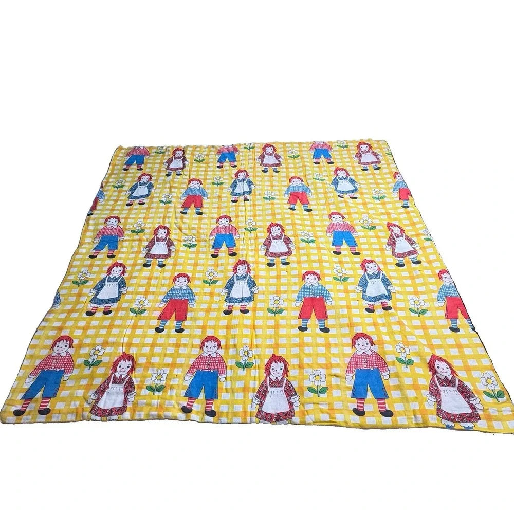 Raggedy Ann Andy Quilt Top Cover Crib Lap Colorful Yellow Gingham 45 X 40